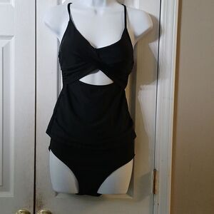 black cut out front black swim suit bathing suit top and bottom  bikiniSz M NWOT
